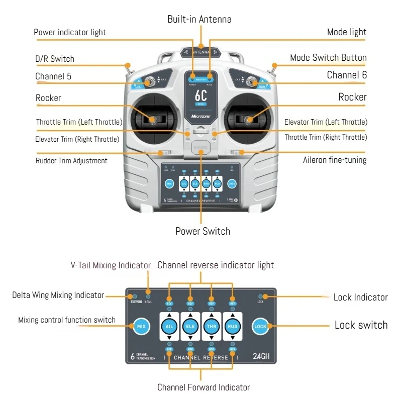 Transmetteur RC MC6C 2.4G 6 canaux avec mise à niveau du récepteur pour avion quadrirotor à voilure fixe, voitures compatibles avec MC-6A/6B
