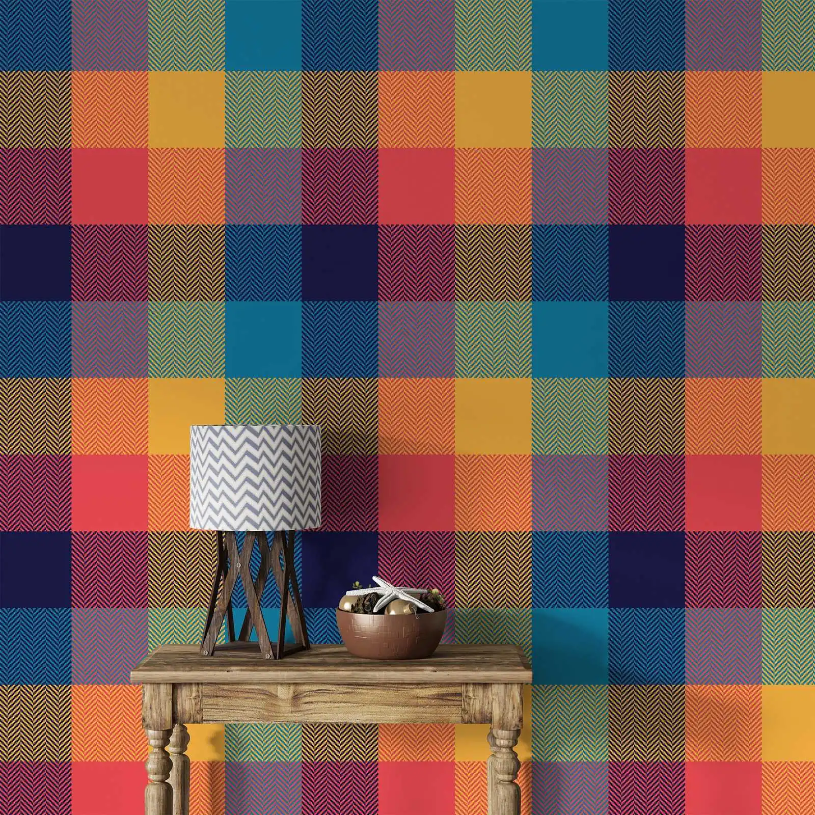 Tartan Plaid Peel and Stick Wallpaper Pattern，Colorful Checked Wall Mural For Home Decoration,Or Tradition Un-paste Wall Cover