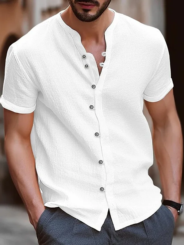 

Sli Vintage Buttonup Casual irt ort Sve Breathable Youthful Summer Faion Chinese Production Loose Fit Pure Color