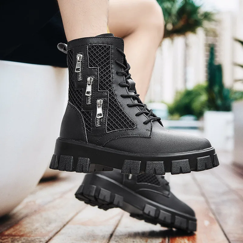 

2024 Trend Men Boots Sneakers Outdoor Fashion High Top Wholesale Punk Shoes for Men Casual Leather Street Style Ankle Boots Men