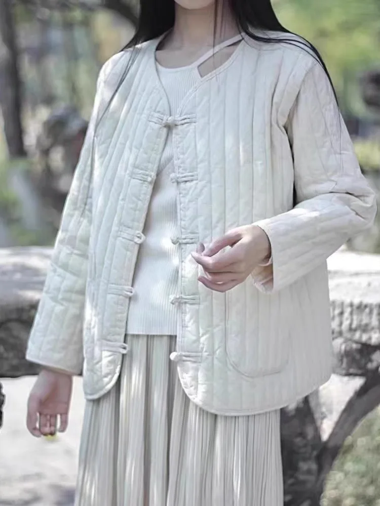 

Женская хлопковая верхняя одежда из джета, зимняя винтажная полосатая хлопковая подкладка на пуговицах с мужским воротником, длинный свеч V-Ne, стандартный крой