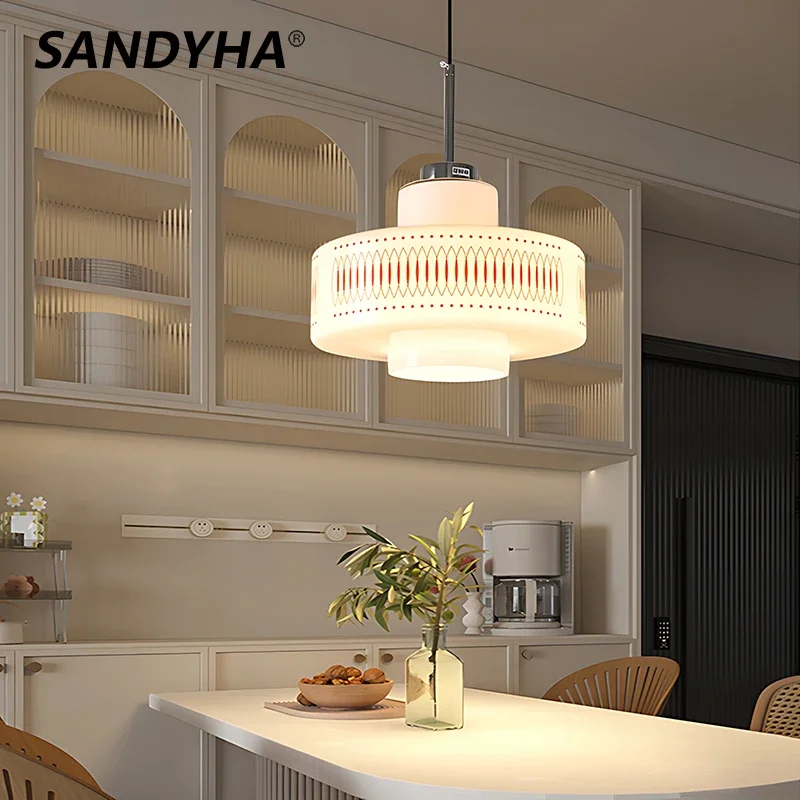 

Chinese Restaurant LED Pendant Light White Glass Simple Flower Pattern Suitable For Bedroom Kitchen Modern Home Decor Chandelier