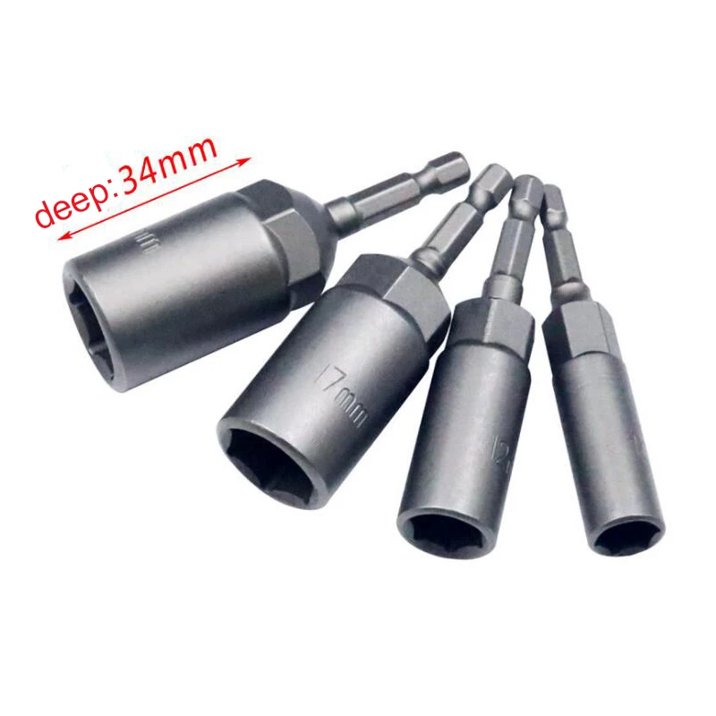 1pc 5.5mm-19mm Extra Deep Bolt Nut Driver Bit Set 1/4 inch 6.35mm Hex Shank Impact Socket Adapter Nut Setters for Power Tool