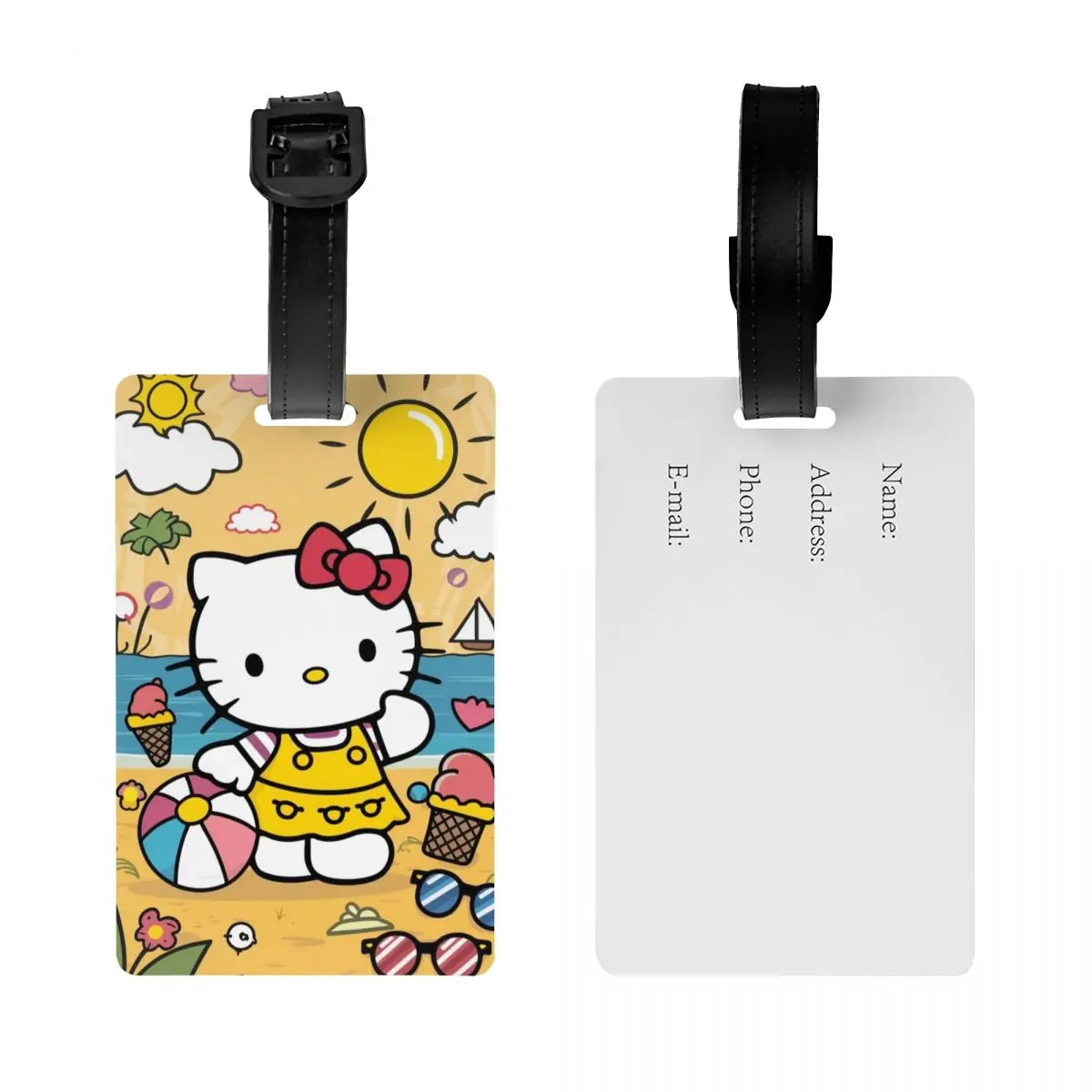 مخصص مضحك مرحبا كيتي القط الأمتعة العلامة مع بطاقة الاسم مانغا الكرتون غطاء الخصوصية معرف التسمية لحقيبة السفر