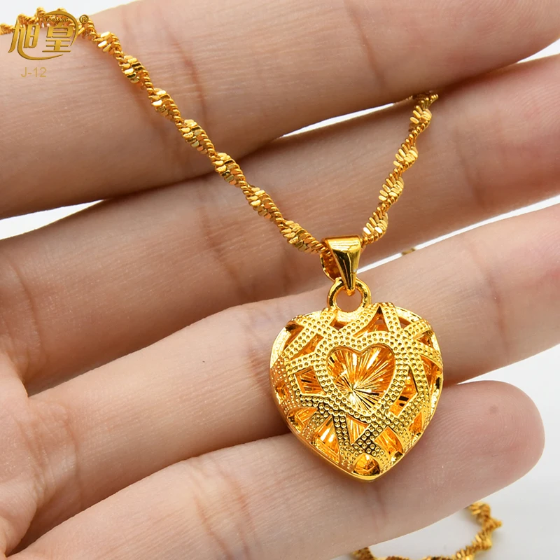 XUHUANG Dubai Heart Necklaces For Women Girls Jewellery Gifts Love Charm Pendant Chain Bridal Wedding Necklace Jewelry Gifts