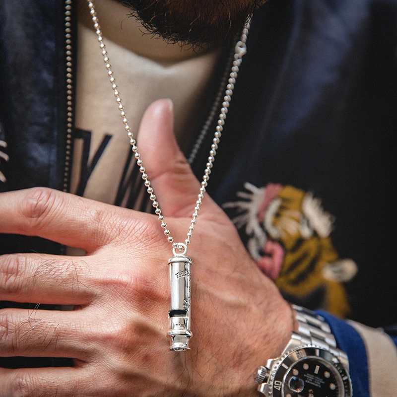 

Maden Wholesale 925 Sterling Silver Anti-aircraft Whistle For Men Can Blow Pendant Whistle Necklace Men's Trendy Sound Whistle