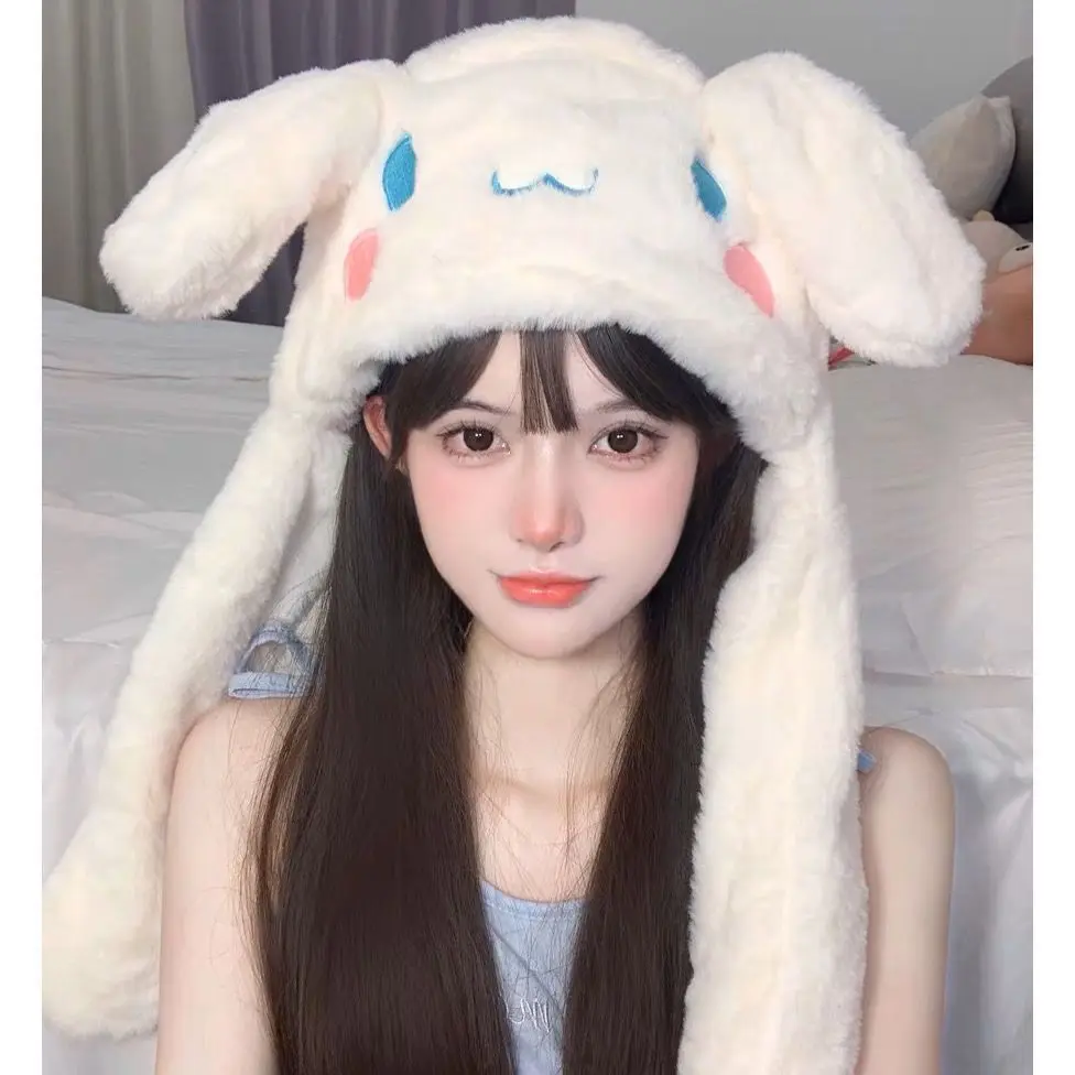 Kawaii Cinnamoroll Plush Moving Ear Hat Soft Fluffy Cartoon Bunny Cap Photo Prop Cosplay Party Headwear Birthday Gift for Girls view 5