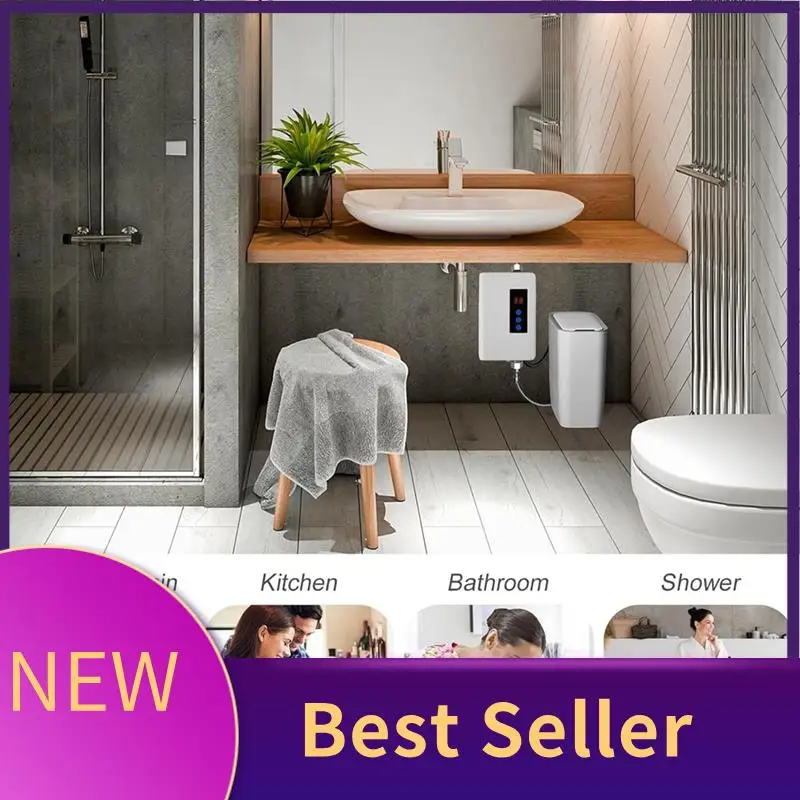 

Tankless Water Heater Electric, 3000W 110V Instant Hot Water Heater With Remote Control Digital Display White US Plug Durable