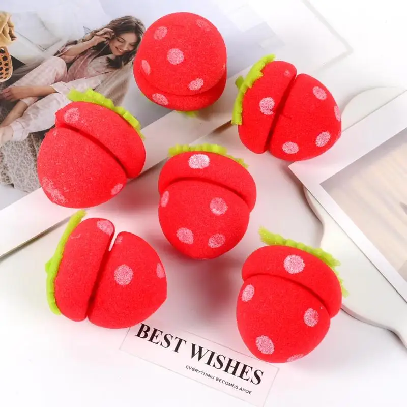 6/12/18/24Pcs Strawberry Curler DIY Sponge Rollers Curlers Bouncy Curling Hair Head Hair Curler Long Hairs Hair Styling Tools