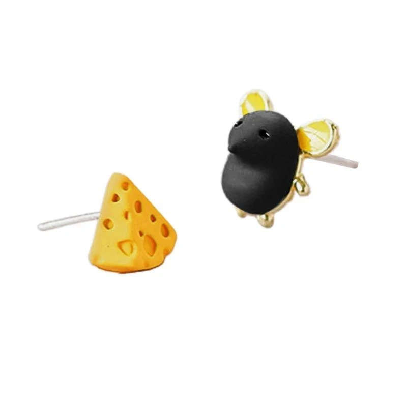 T4MD Asymmetry Mouse and Cheese Earrings Exquisite Craftsmanship Cartoon Ear Clips Earrings Delicate Mouse Earrings