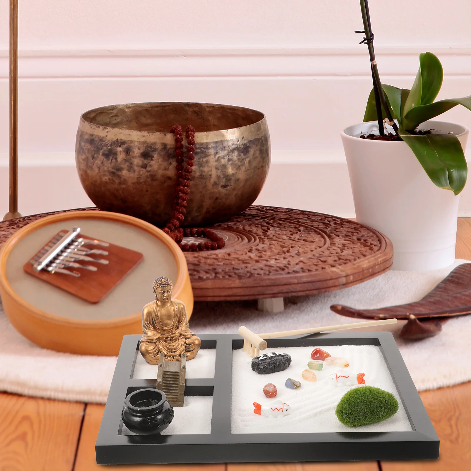 1 ボックステーブルマイクロランドスケープサンドボックスオーナメント禅ガーデンキットデスク装飾瞑想美術品ホームオフィスサンドボックス装飾品装飾