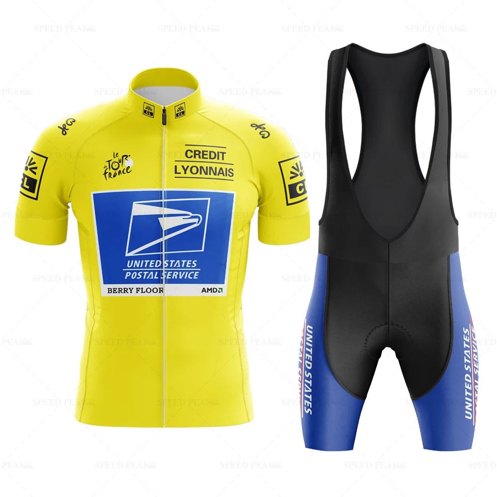 Cycling Jersey Men short sleeve Set Retro Bib Men\'s Short Sleeve yellow Bike Clothing Bicycle Summer Sportswear Triathlon Retr