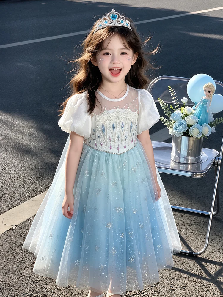 Vestido de Princesa Elsa para Meninas, Vestido de Aniversário de Verão, Linda Saia de Princesa de Conto de Fadas para Crianças até 17 Anos