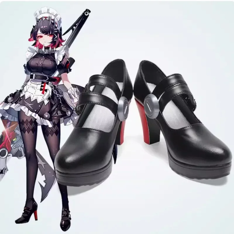 Game Zenless Zone Zero Ellen Joe Cosplay Shoes Women Halloween Party Maid Roleplay Shark Girl Black Customized Shoes High Heels
