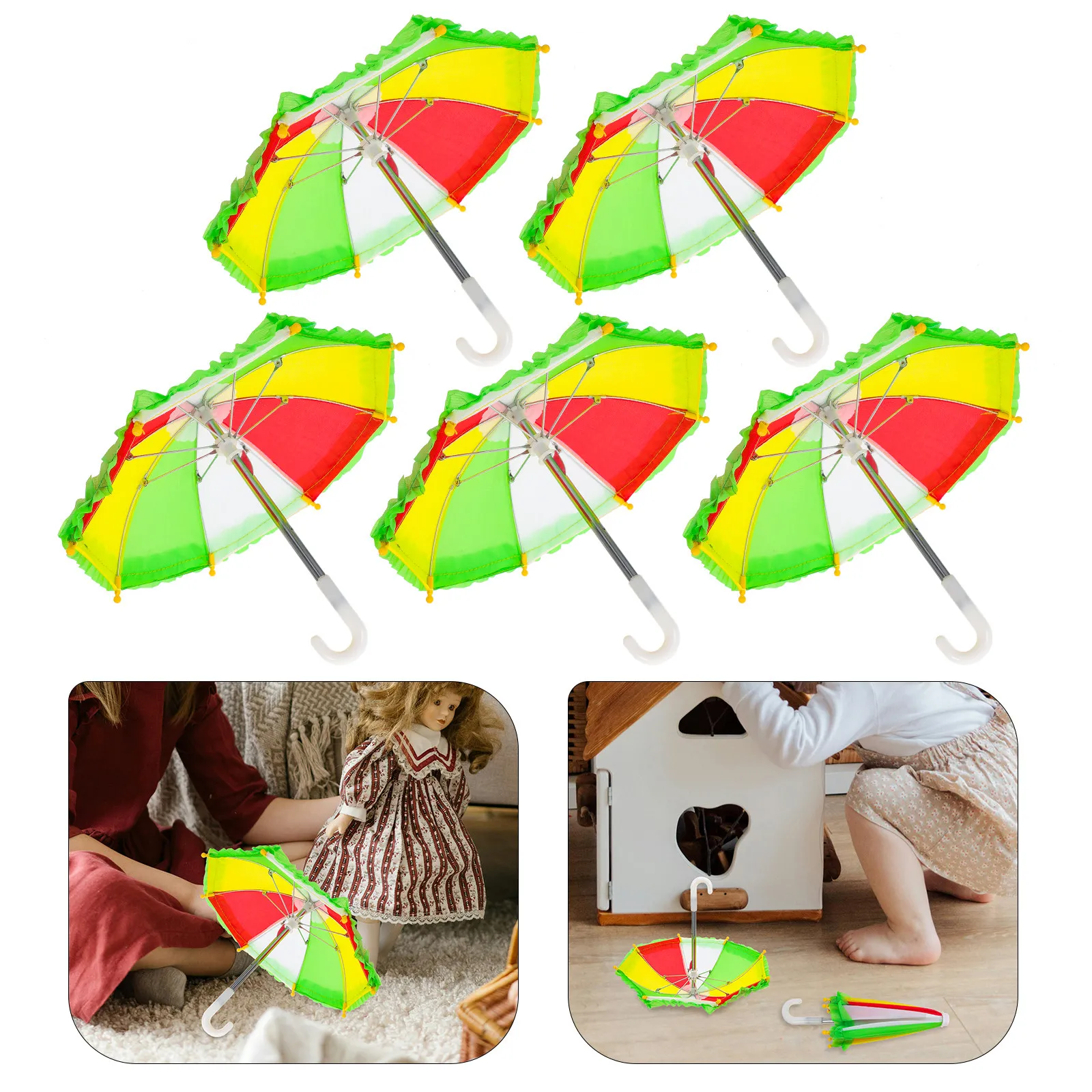 

Набор из 5 миниатюрных зонтов для домиков: тканевые, пластиковые, железные зонтики от дождя, аксессуары для миниатюрных домиков, милые декорации для сцен, реквизит для оформления