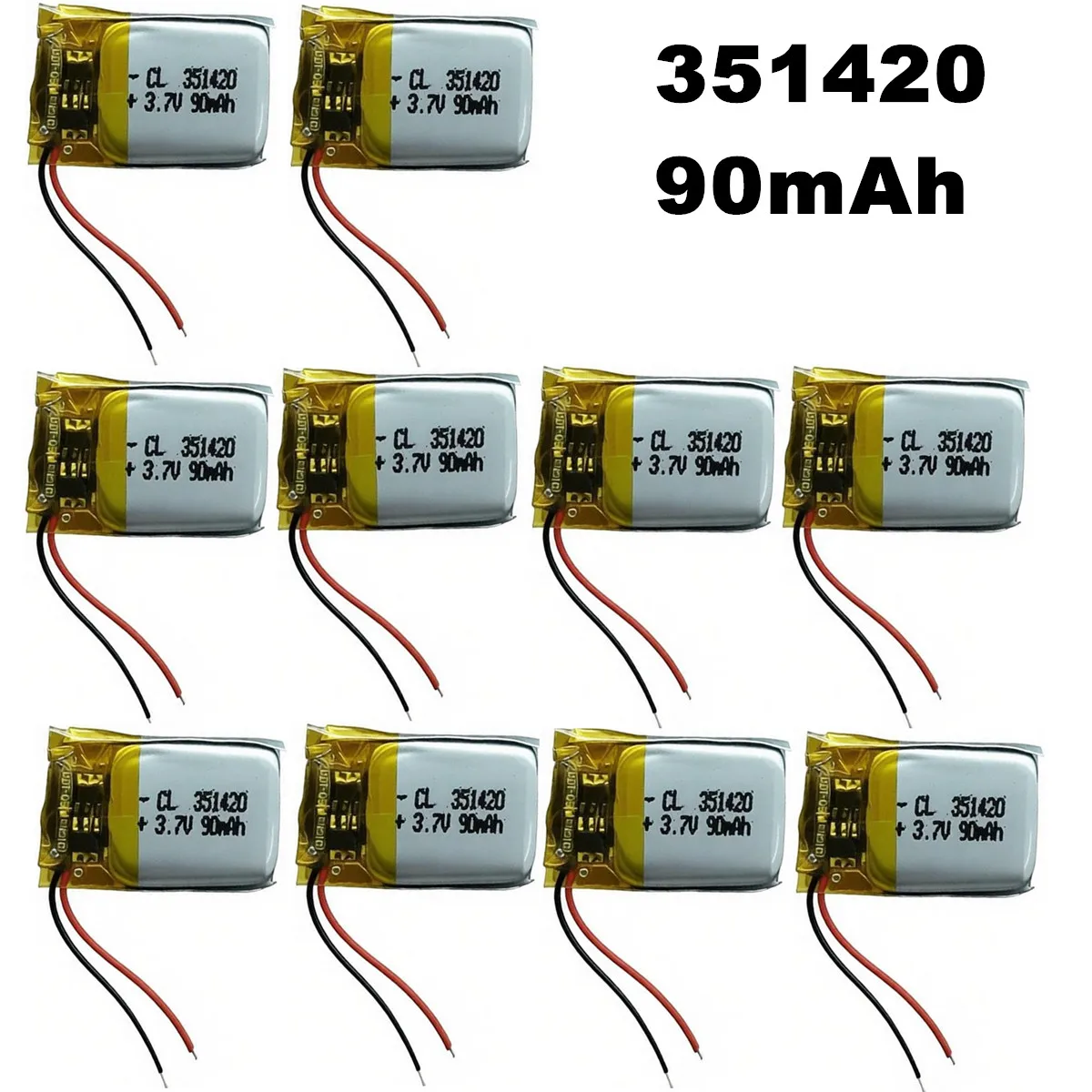 10PCS 3.7V 90mAh 0.333Wh Rechargeable Lithium Battery 351420 For Speaker Headphones GPS Sat Nav Driving Recorder Bluetooth MP3