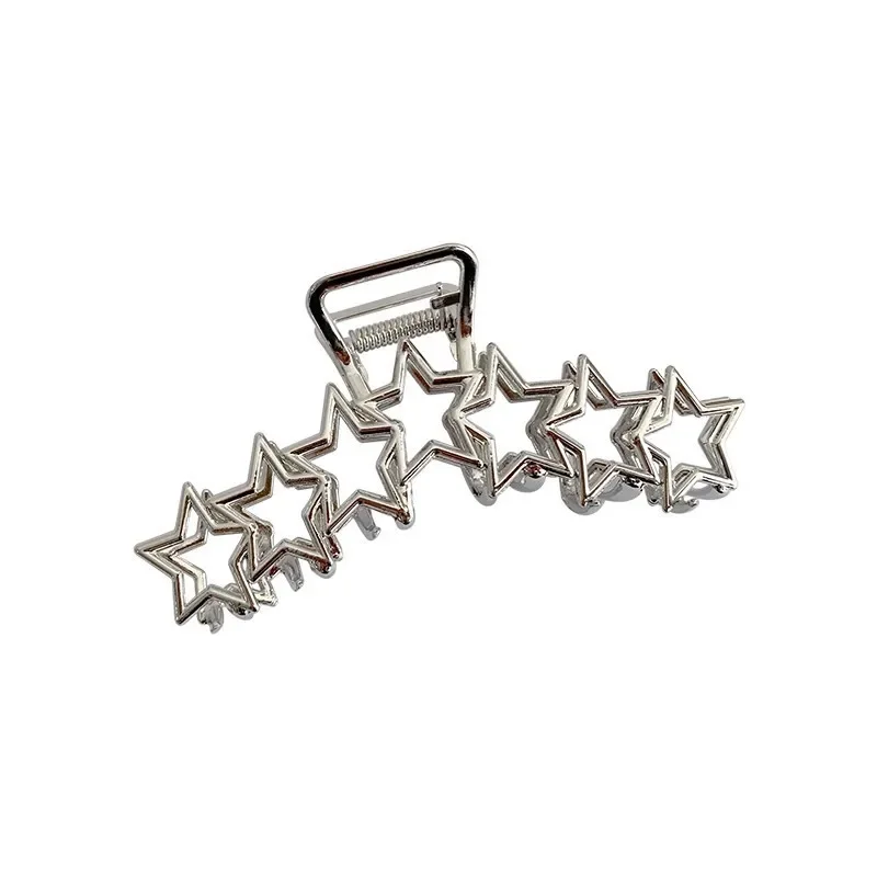 Women\'s Fashion High End Metal Star Silver Large Grab Hair Clip Minimalist Design Back Spoon Grab Hair Clip Shark Clip 2024