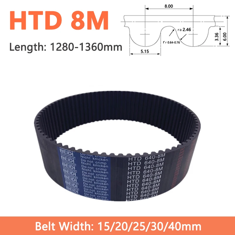 

1pc HTD8M Synchronous Timing Belt Width 15 20 25 30 40mm 8M Rubber Closed Loop Drive Belt Length 1280 1288 1296 1304 1312-1360mm