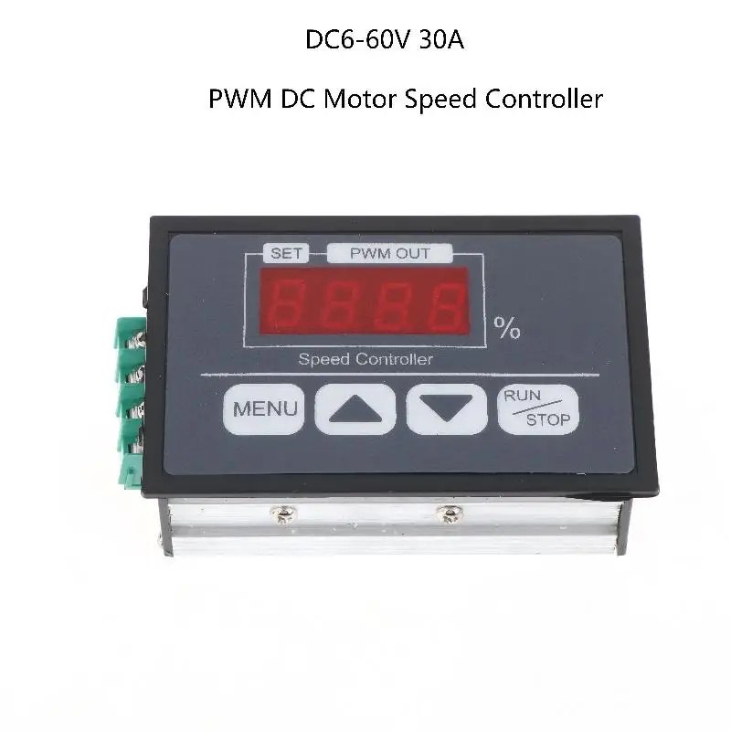 PWM Controlled 30A DC Motor Speed Regulator, Digital Display with 6-60V DC Input and Slow Start Stop Governor