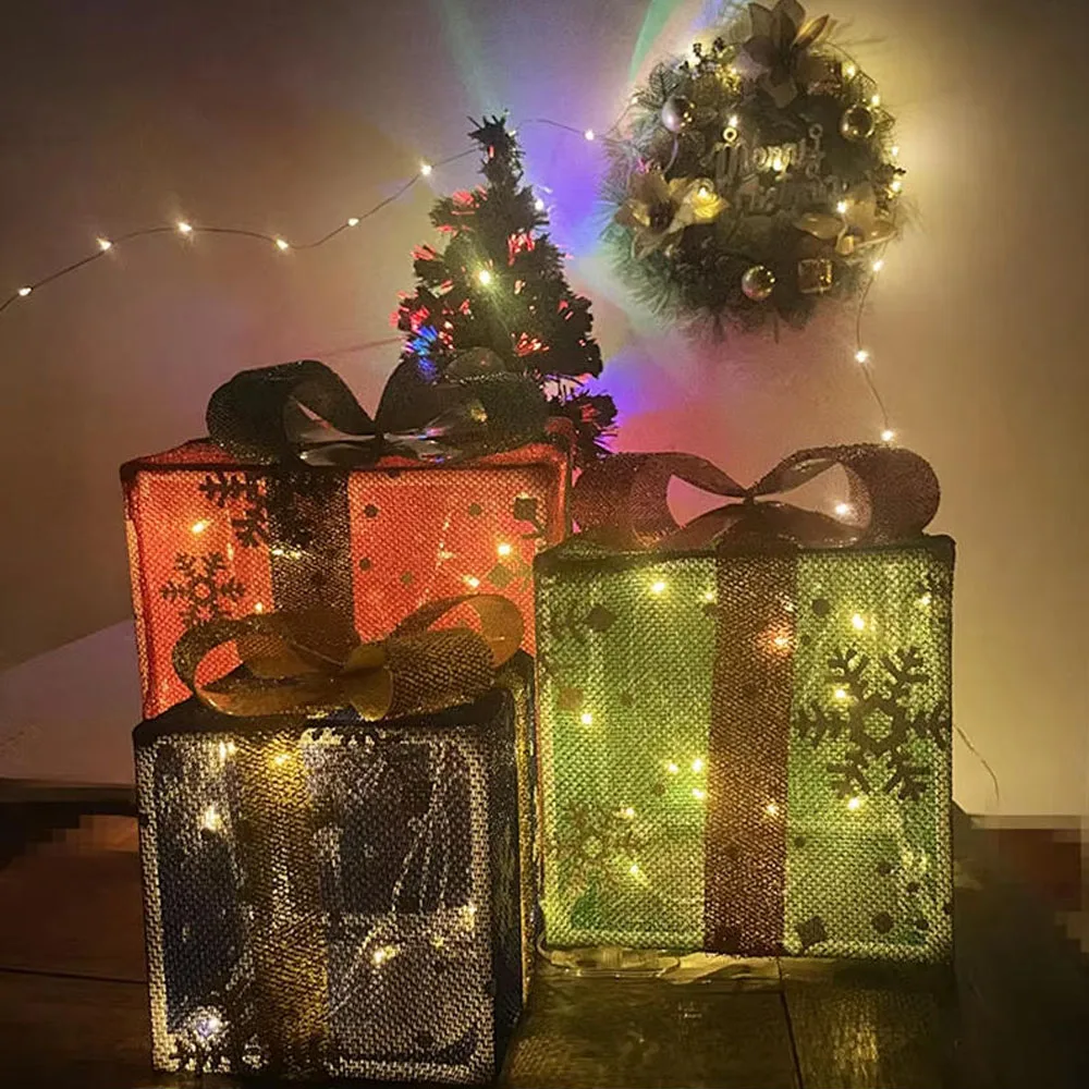 

Children's DIY Christmas Lighted Gift Boxes, Christmas Decorations for Indoor Outdoor Decorations,Christmas Tree Skirt Ornament