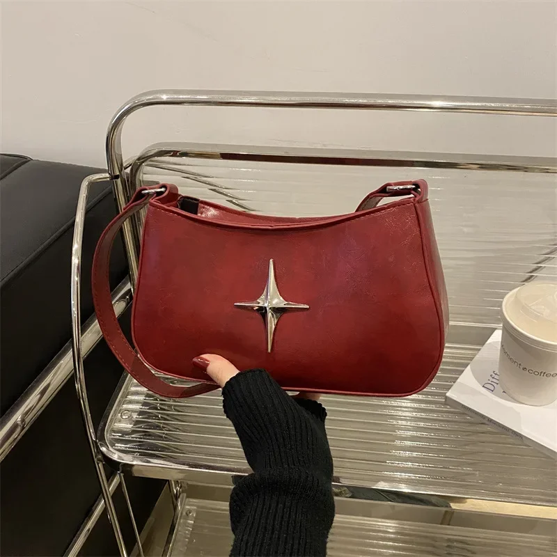 Bolso de hombro simple para axila, bolso con textura versátil y estrella