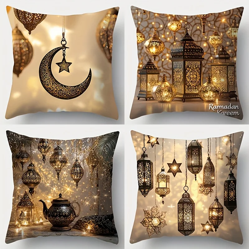 Kissenbezug mit Ramadan-Aufdruck. Enthält Teekanne, Mond, Stern für Raumdekoration, Wohnzimmerdekoration, Kissenbezug, quadratischer Kissenbezug