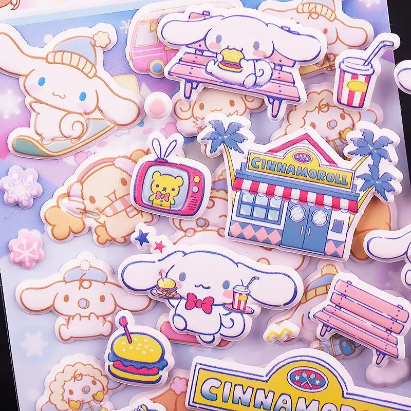 Cute Cartoon Sanrio Bubble Cotton Handbook Stickers Decorated Melody Cinnamoroll Stationery Goo Card Diy Girl Toy Gift