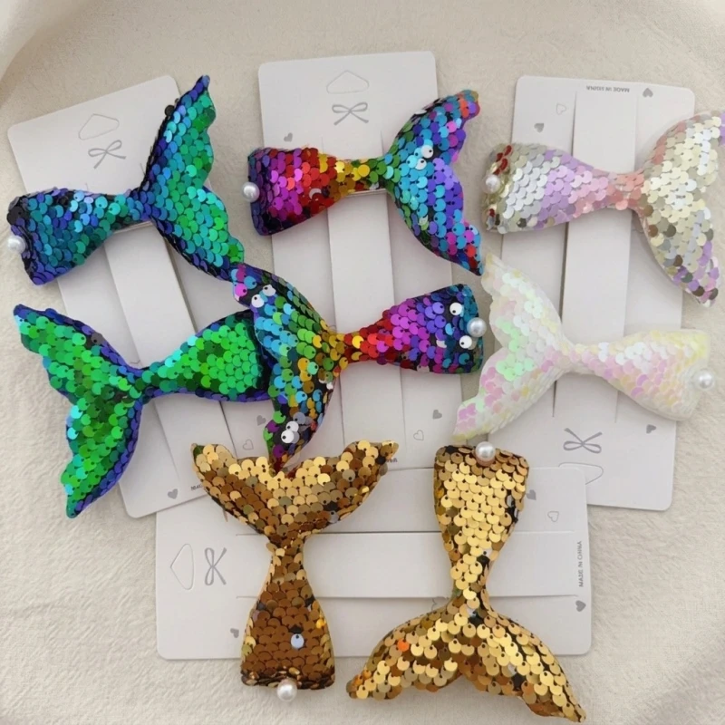 1 Set Sequin Mermaid Tail Hair Clips for Girls Kids Sparkle Bow Barrettes Cute Ocean Style Hair Jewelry Accessories Party Gift