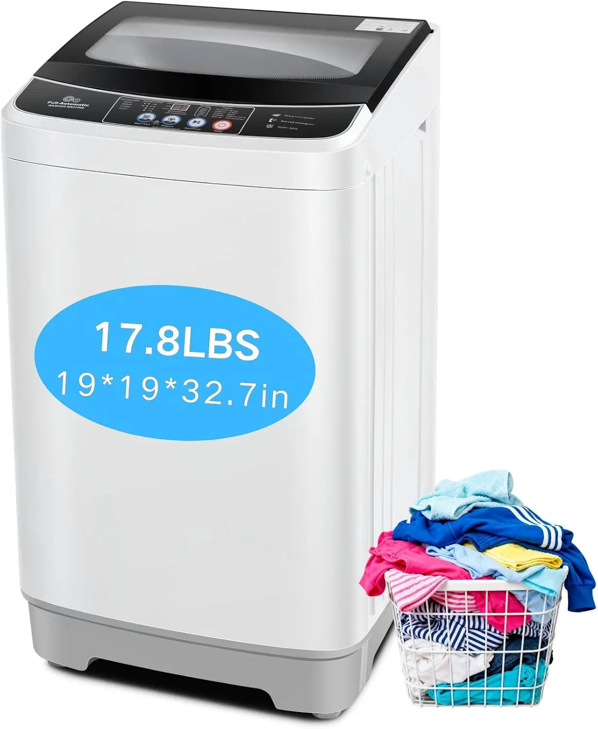 Portable Washing Machine, 17.8Lbs Honeycomb Drum for Apartment | 2.4 Cu.ft Full-automatic, Drain Pump, 10 Programs, 8 Water Levels, Child Lock, 24H Delay, 84% Energy Saving, for Dorms, Rv