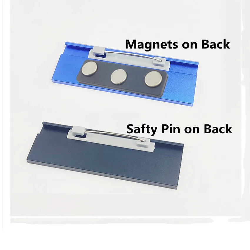40pcs Aluminum Alloy Staff Number Name Badge Plate Holder Safty Pin Replaceable Reusable Printing 7x2.5cm
