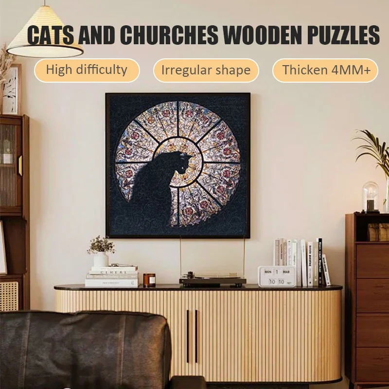 Puzzles De Animais De Madeira Para Adultos, Puzzles De Forma Irregular, Gato Preto, Decoração De Casa Mural, Jogo De Festa, Presente De Aniversário, Alta Dificuldade