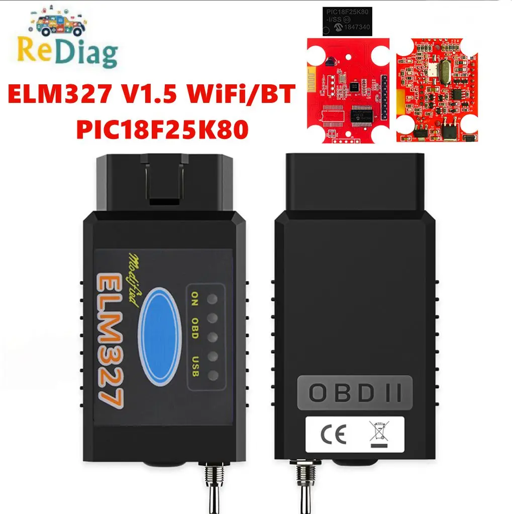 ELM327 V1.5 PIC18F25K80 WiFi/Bluetooth With Switch Code Scanner OBD2 Bluetooth Elm327 WIFI For Ford Forscan Diagnostic Tool