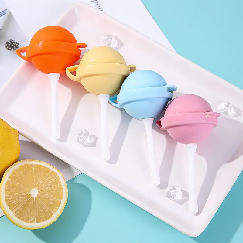 Lollipop Shape Ice Cream Mold Silicone Ice Pops Mold with Stick Portable Cute Popsicle Mould Baby DIY Ice Ball Maker