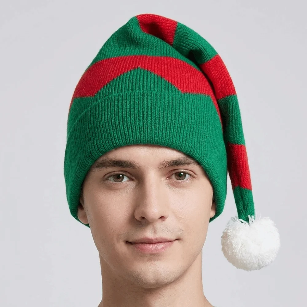 Fashion Santa Claus Christmas Knitted Hat Merry Christmas Hat Warm Santa Beanie Hat Green Red Korean Style Striped Hat Outdoor