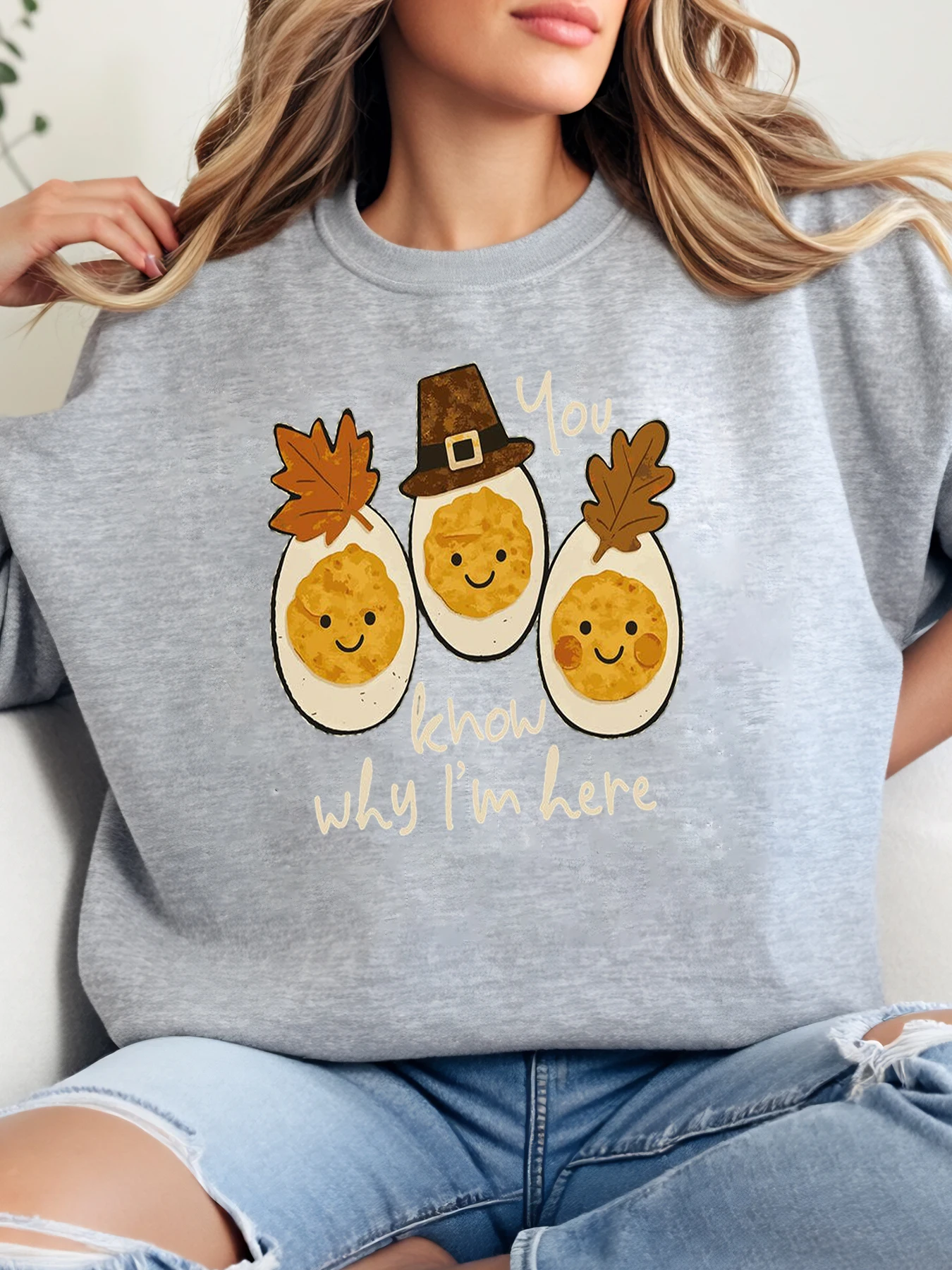 البيض الحاج تركيا طباعة الشكر البلوز المرأة عارضة الخريف عطلة ارتداء رمادي زائد الحجم #1