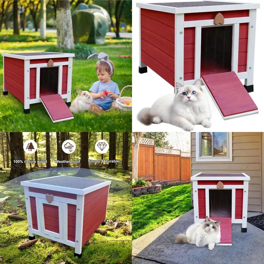

Weather-Resistant Wooden Outdoor Shelter for Feral Cats and Small Pets - Red