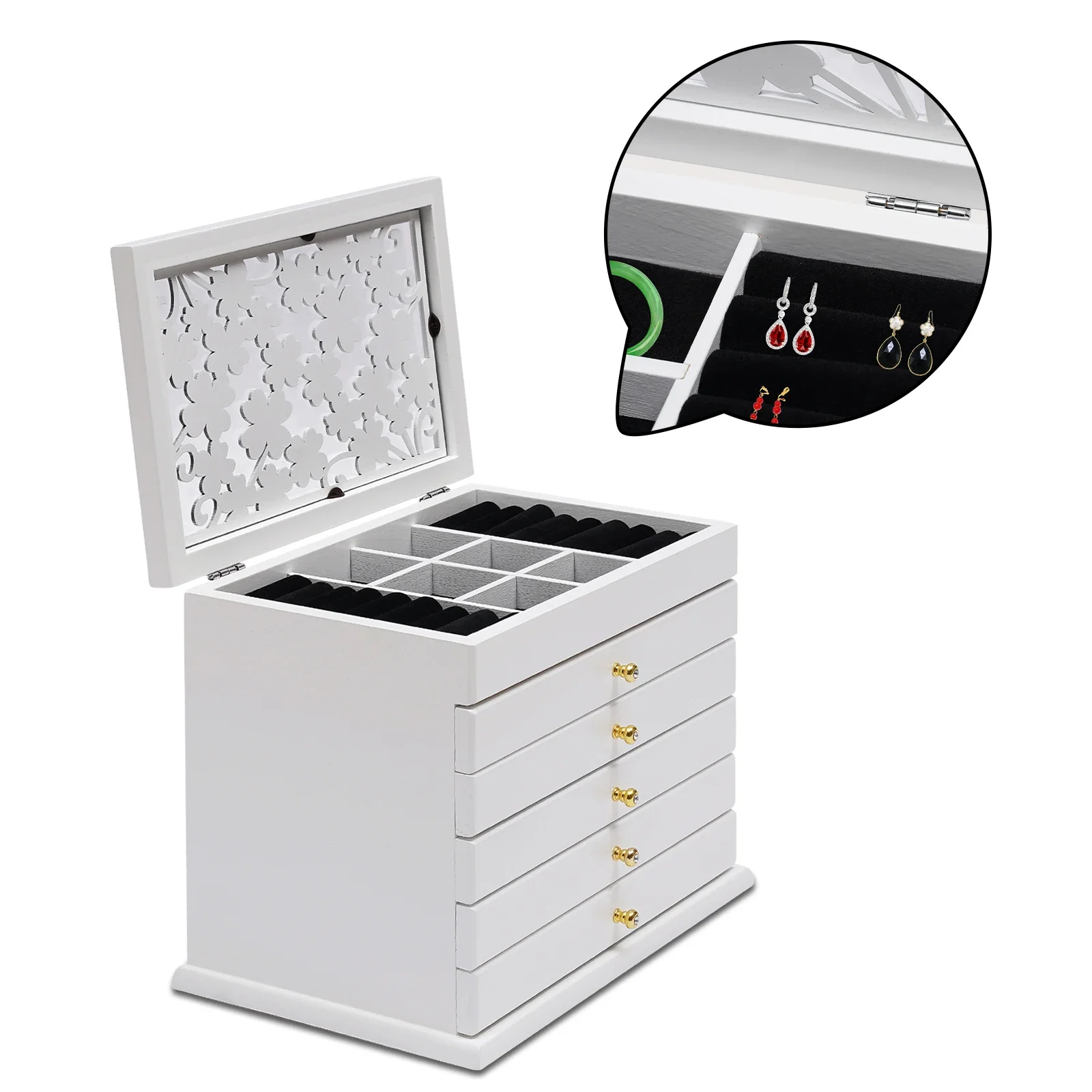 

6 Layers Jewelry Box Wooden Vintage Jewelry Box With Drawers, High Quality Hinges And Refined Handles, Jewelry Box Freestanding