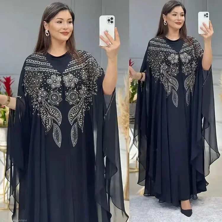 African Dresses for Woman 2023 Chiffon Boubou Ankara Dashiki 2 PCS Set Outfit Dubai Kaftan Abaya Robe Marocaine Femme Plus Size