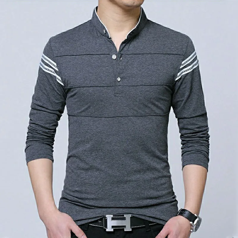 Camisas polo de algodão listrado masculina, roupas masculinas de manga comprida, streetwear solto, top casual básico versátil, moda coreana,