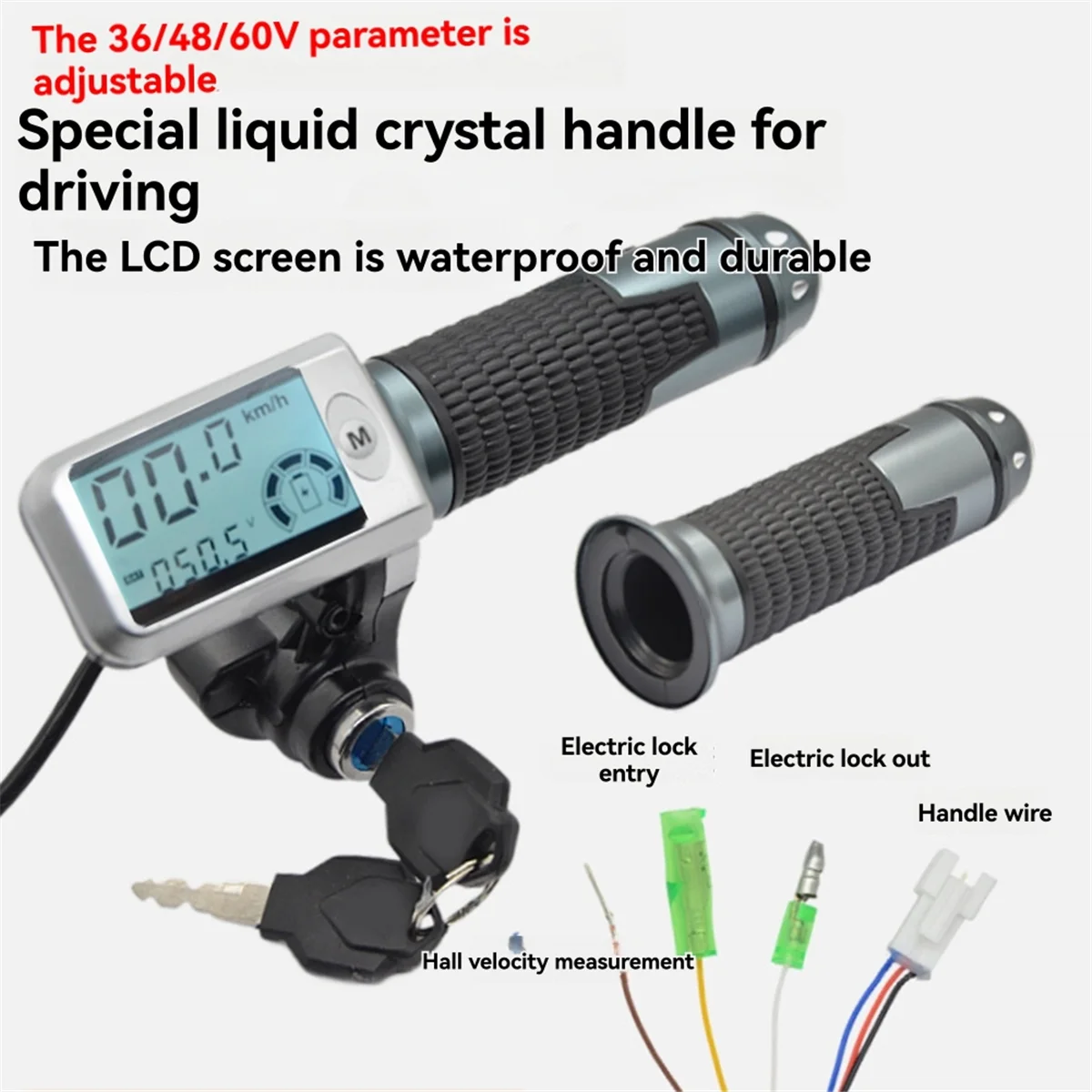 AM38M 1 Pair Electric Bicycle Throttle Grip with LCD Display 36-60V Speed Control Throttle for E-Bike Scooter Accelerator