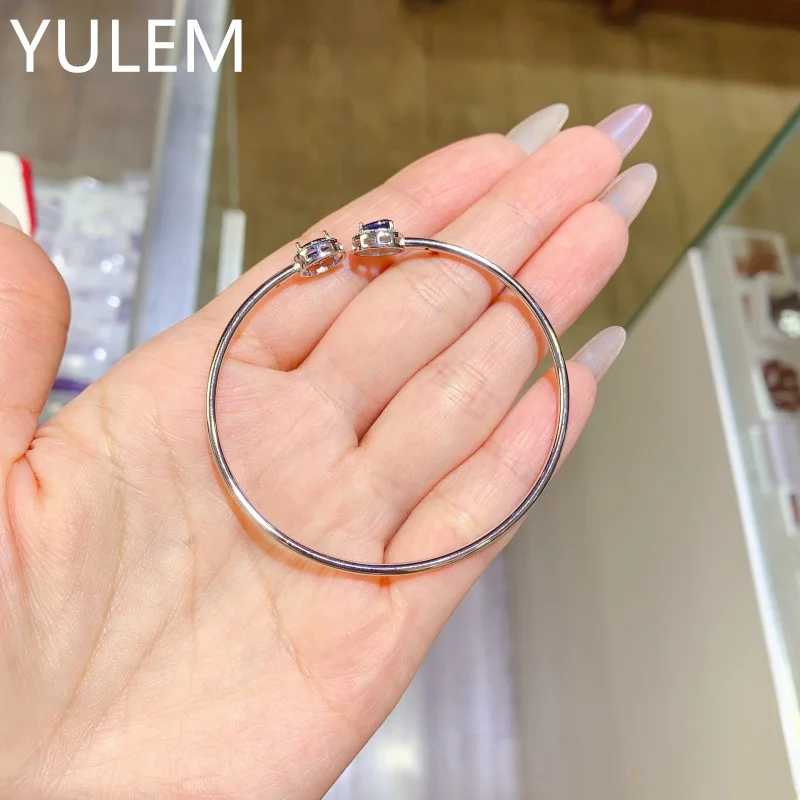 S925 Sterling Silver Natural Sapphire Bracelet - 4*6mm Center Stone Women's Elegant Gemstone Jewelry Women's Luxury Gift