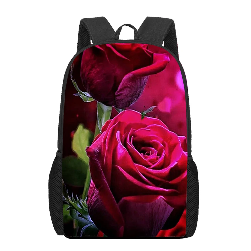 Mochilas escolares con estampado 3D de flores rosas para niños y niñas, bolsos de belleza coloridos para niños, bolsa para niños, mochila para jardín de infantes, bolsa para libros para hombres y niñas