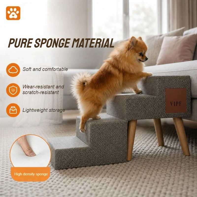 Foldable Ladder Dogs Puppy Stairs Safe Soft Pet Stairs Non-Slip Folding Small Dogs Ladders Human Stool Dog Ladder for Sofa Bed