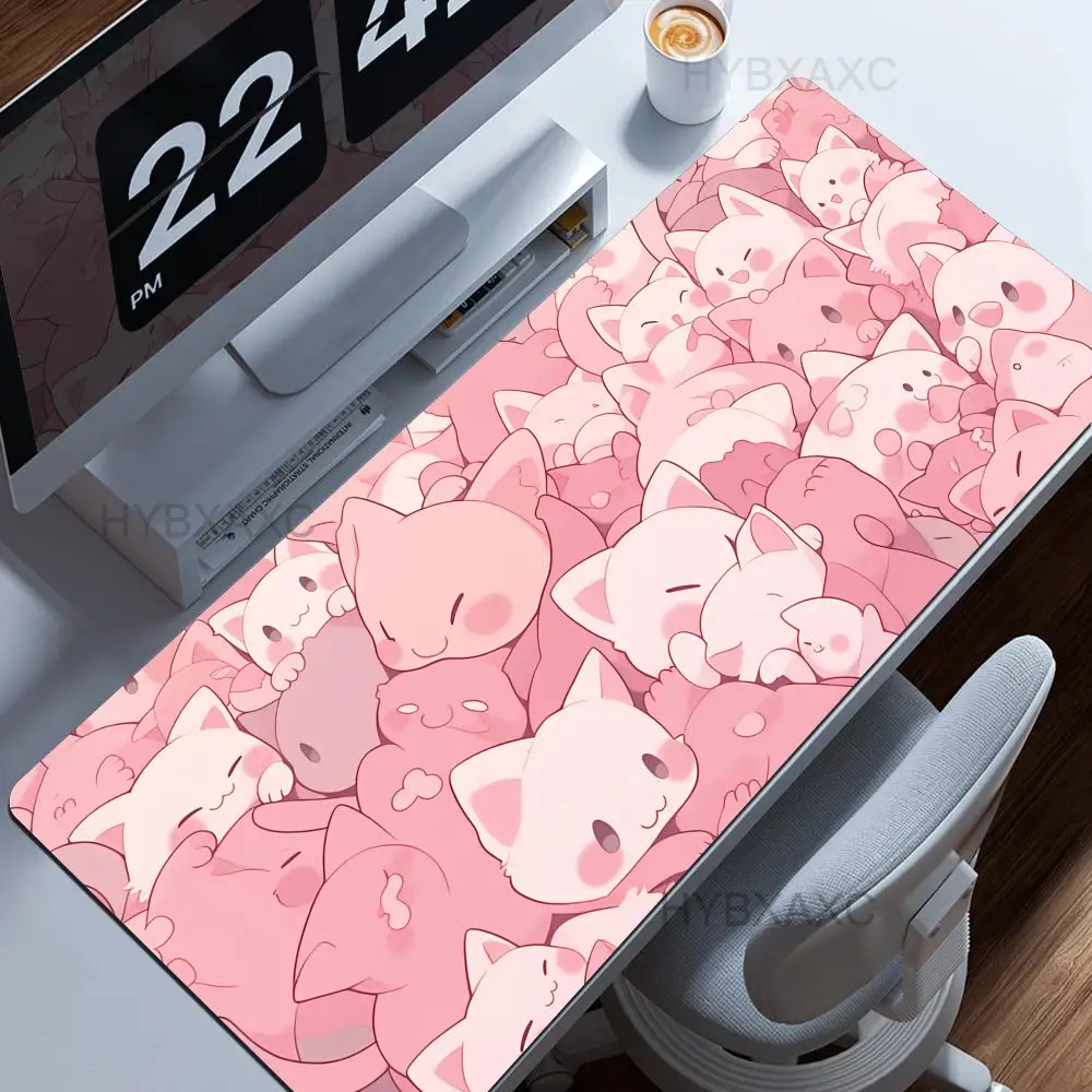 

HYBXAXC Adorable Pink Cat Mouse Pad Cute Kitty Gaming Desk Mat for Girls, Non-Slip Soft Surface Computer Pad for Office & Home