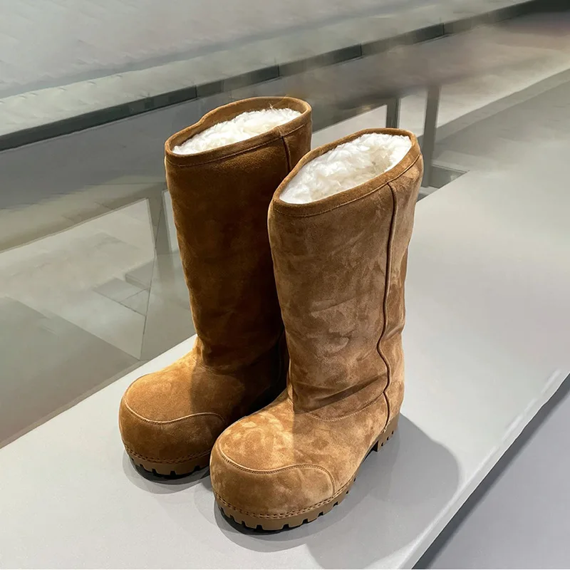 Careaymade-Winter Style Ugly Cute Big Head Snow Boots Bread Boots Men Women Thick Bottom Heightening Knee High Warm Cotton Boots