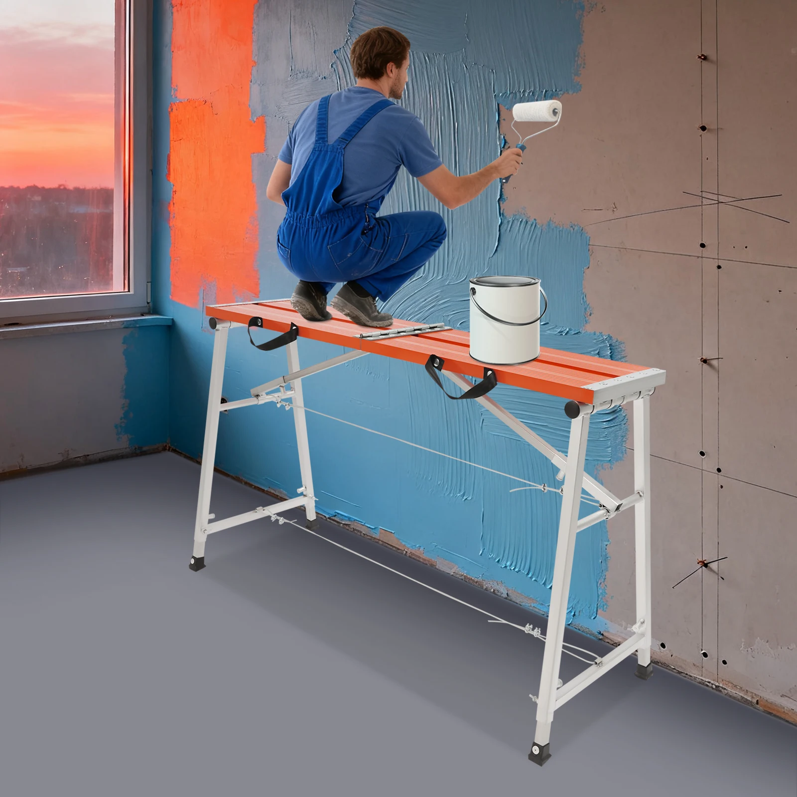 Stabile Arbeitsbühne mit 200 kg Tragfähigkeit und dreieckiger Stützkonstruktion, sicher für Heimwerkerarbeiten