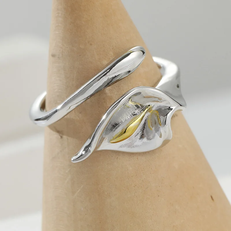 Blumen-Lotus-Muster, silbrig/goldfarben plattiert, verstellbare Ringe für Frauen, Verlobung, Dating, modischer, eleganter Ring, Schmuck – Detail 5