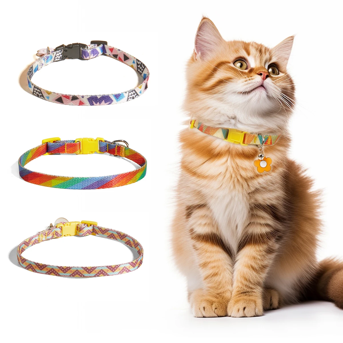 Charm- und Glockenhalsband mit buntem Graffiti-Druck, verstellbares Haustierhalsband, neues Design, modischer Halsring für Katzen und Hunde, Anti-Flucht-Schlaufe – Detail 3