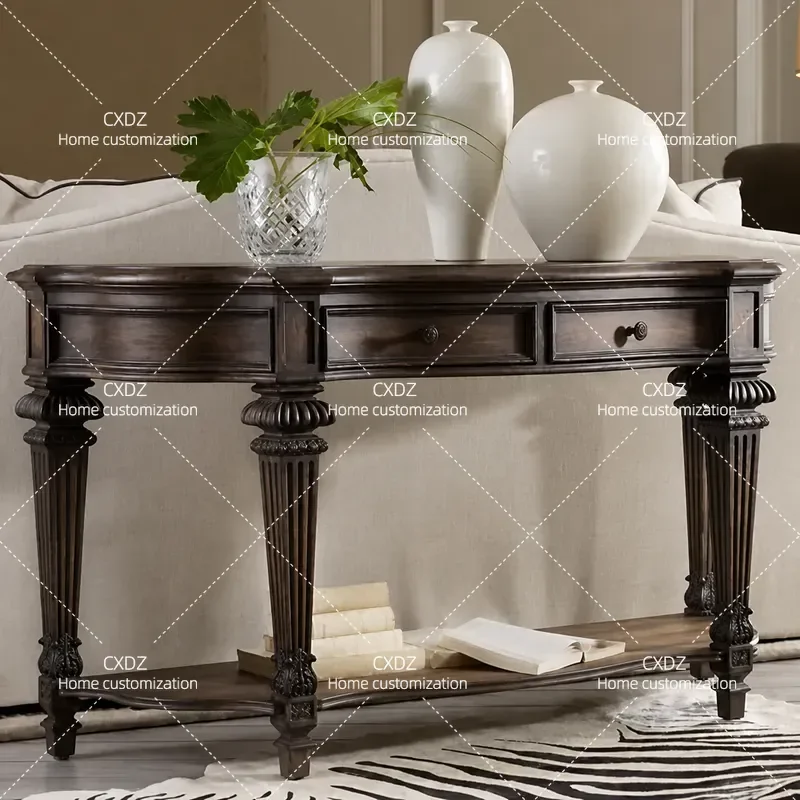 Rural Retro Log Paint Porch Cabinet Solid Wood Old Simple Art Villa Porch Decorative Table Cabinet