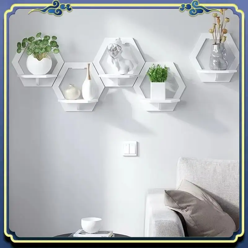 A56P-6-Sided Wall Shelf Punching-Free Wall Frame Bedroom Balcony Bedside Wall Home Decoration.